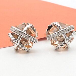 DAVID YURMAN Sterling Silver Cable Wrap Stud Earrings with Morganite & Diamonds
